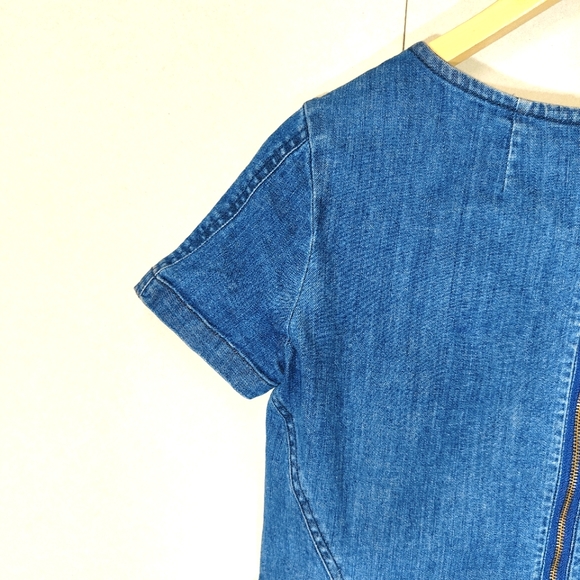 Boden Blue Denim Pinafore Dress Size 10 P Petite Smock Pockets Short Sleeve - Picture 7 of 10